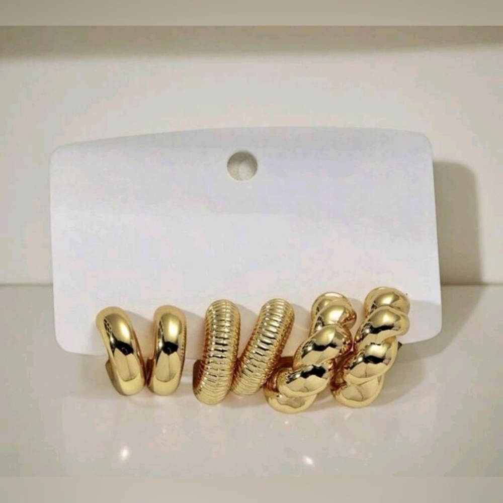 Set of Gold-Tone Hoop Earrings 3 Sets!